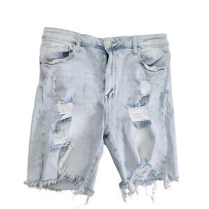 RISEN Denim Bermuda Shorts Size 2X 18/20 High Rise Distressed Light Wash